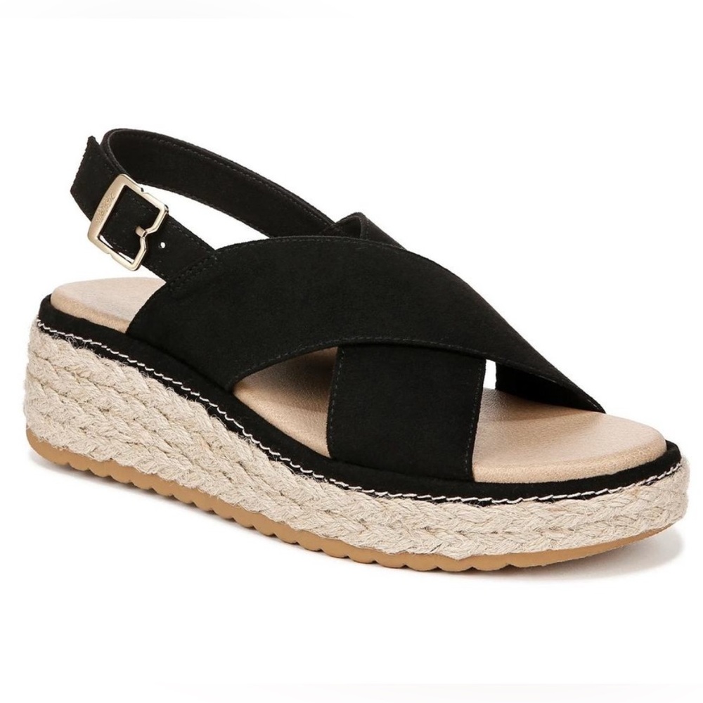 Dr. Scholls “Ember” Cross Strap Espadrille Wedge Sandal in Black Size 6